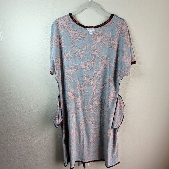 Lularoe Dress Size L Floral Palm Leaves Blue Red Marly Pockets - Picture 13 of 16